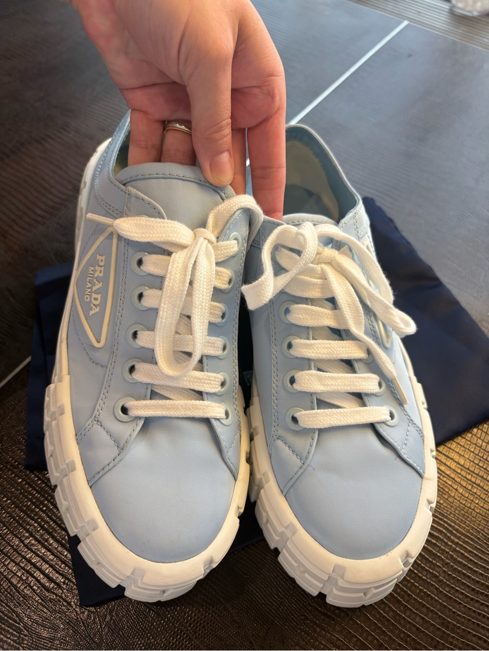 PRADA BABY BLUE DOUBLE WHEEL NYLON GABARDINE PLATFORM SNEAKERS US 9 Women’s